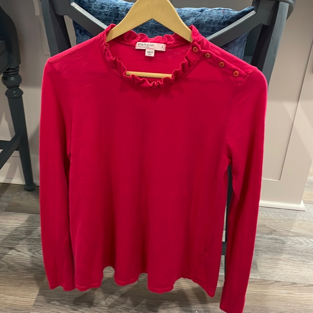 STATESIDE from Anthropologie Ruffle Neck Cotton Tee Top in EXCELLENT condition